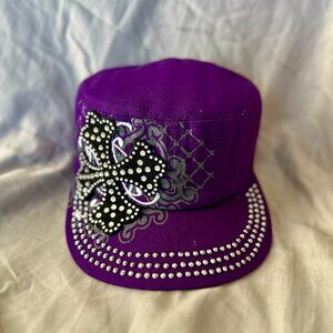 Hat~Rhinestone~Short Cross~Cadet style~adjustable velcro back